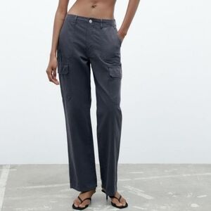 Zara Grey Cargo Jeans with Relaxed Fit